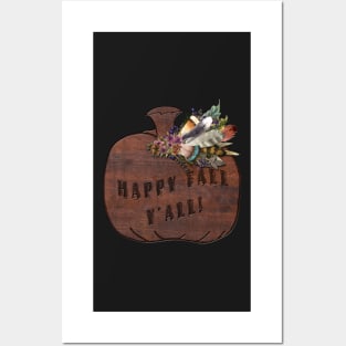 Wood Carved Pumpkin Happy Fall Y'all! Posters and Art